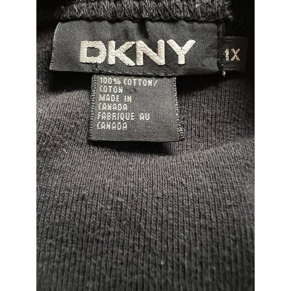 Vintage 90s DKNY rhinestone logo 3/4 sleeve black tshirt 1X retro classic - Picture 4 of 8